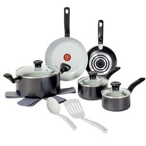 T-Fal -  12pc Simply Cook Ceramic Cookware Set Black Black